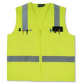 S414 ANSI Class 2 Surveyor's Woven Oxford Hi-Viz Lime Vest w/ Zipper (Medium)